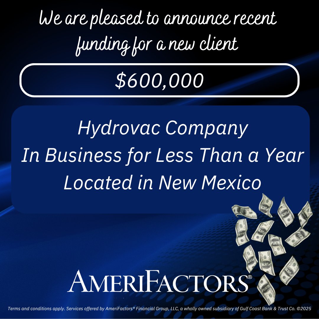 AmeriFactors's tweet image. AmeriFactors provides fast business funding. Contact us for a free quote. AmeriFactors.com
#businessfunding #accountsreceivablefinancing #cashflow #fastfunding #loanalternative #factoring #workingcapital #success #amerifactors