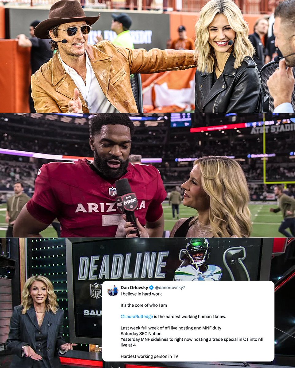 .<a href="/danorlovsky7/">Dan Orlovsky</a> gave <a href="/LauraRutledge/">Laura Rutledge</a> her flowers after another busy weekend 👏 

Laura keeps the shows rolling 🤩💐