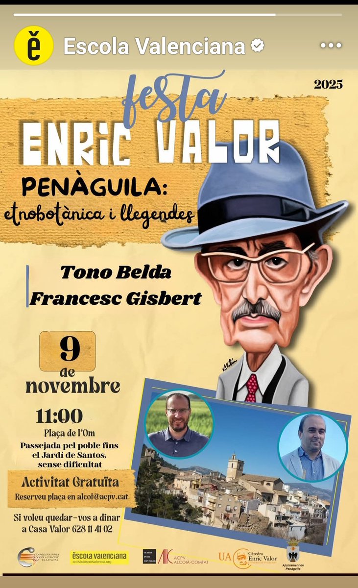 CompanyStas's tweet photo. #9nov25
10h #elCamí taller de paleontologia a el Pinar del Grau de Castelló
11h Festa #EnricValor a Penàguila/pl l'Om Passejada amb @FrancescGisber1 i #TonoBelda
6hV
✓@juditneddermann i @paufigueresgtr a Reus/TeatreBartrina
✓ @blaumut a Riudoms/auditori https://t.co/wRaaKShCGn