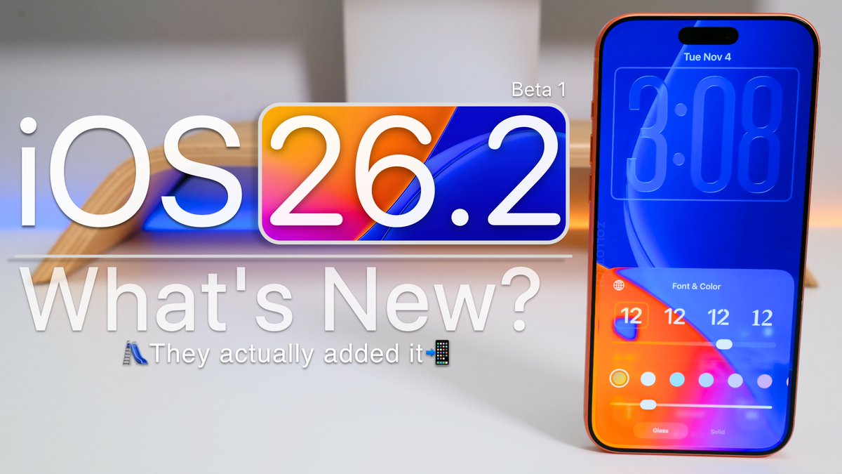 iOS 26.2 Beta 1 is here with some nice changes for the start of a beta.  Here is everything new so far.

Full video here:  youtu.be/uHzuXN951DA