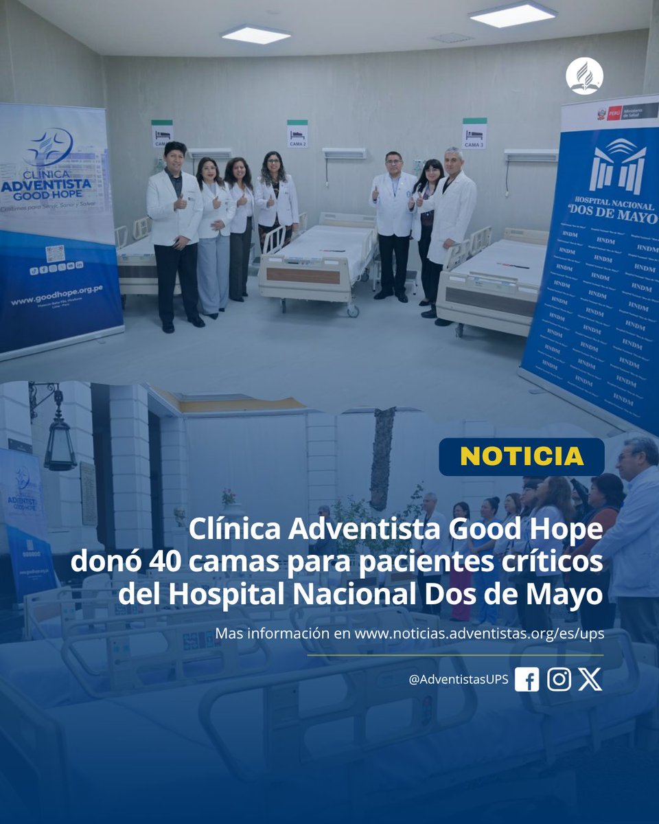 AdventistasUPS's tweet photo. 🔴#Noticia | 💬 Esta donación mejorará la atención en la Unidad de Quemados, Unidad de Cuidados Intensivos y en Sala San Pedro del emblemático hospital. 🏥🙏🏽✨
📌Lee aquí:
https://t.co/mCLRwY7r9w
#AdventistasUPS #Salud #GAGH https://t.co/Brisojejy0