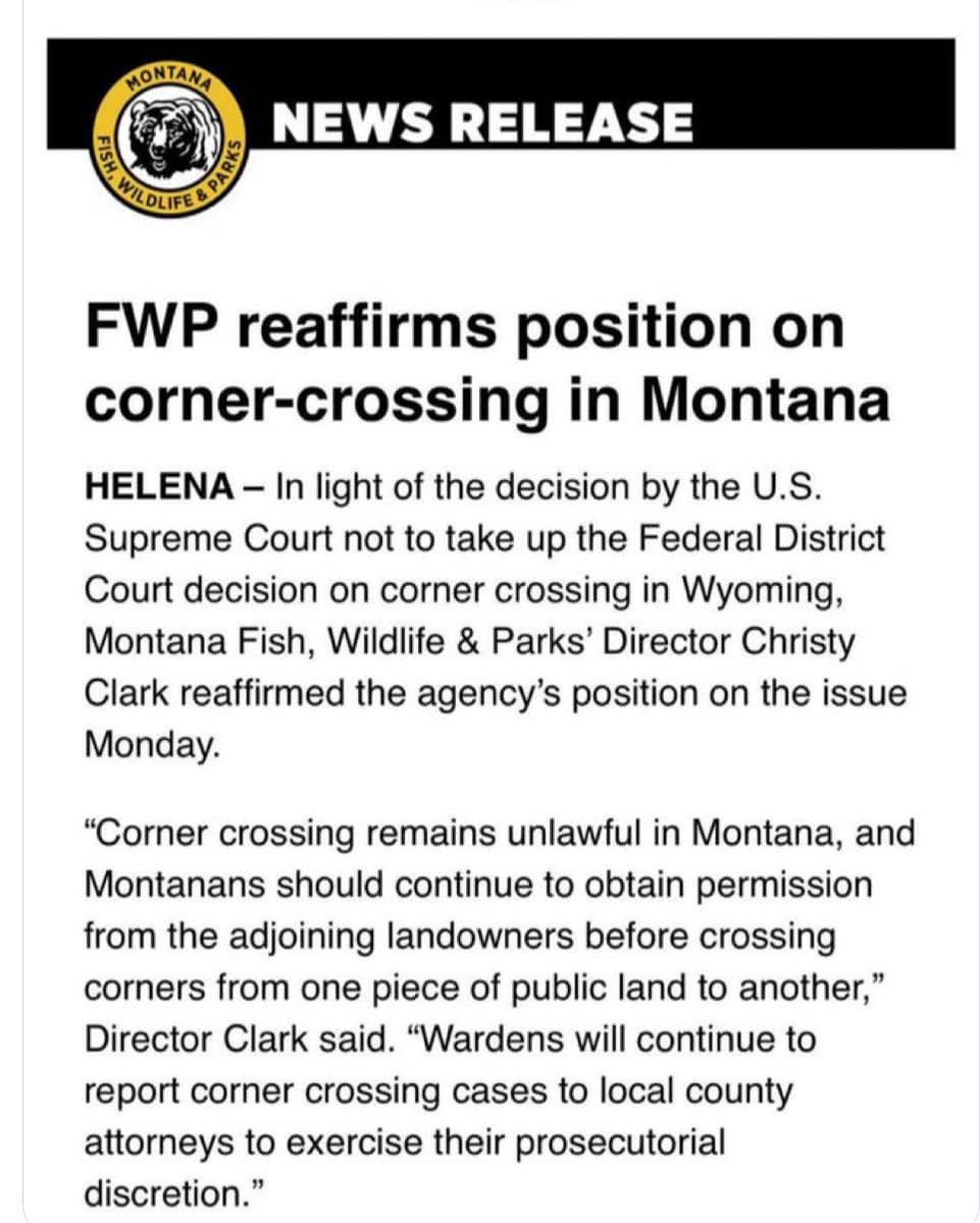 Let me translate:  “Gov Gianforte is proud to announce that he has decided to make up a completley unfounded and unsupported  legal opinion to screw the public out of accessing land that we all own. Millions of acres. Public land hunters and anglers…this should be taken as a