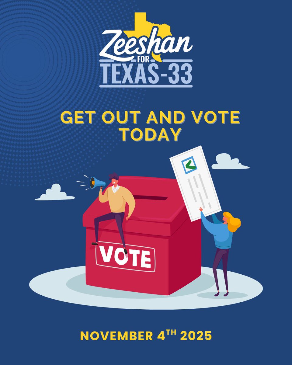 ZeeshanForTexas's tweet image. Today isn’t my election, but it’s still an important one. Your voice still matters.

Elections all across the country will shape our future. Our democracy depends on all of us showing up.

So please, go out and vote today. Go make your voice heard. It’s Time For Us.

#TimeForUs…