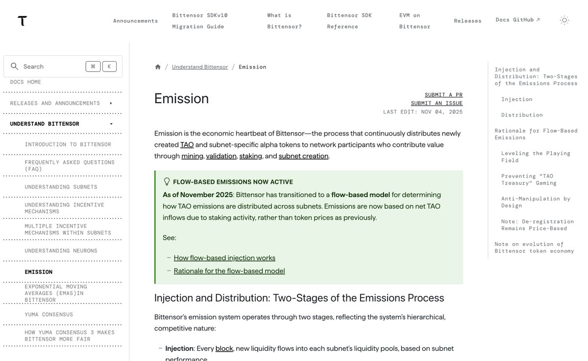 Definitive doc on how the new Net $TAO Flow emissions will work just dropped. 

All questions answered. :) 

…w-docs-t.developer-docs-6uq.pages.dev/learn/emissions