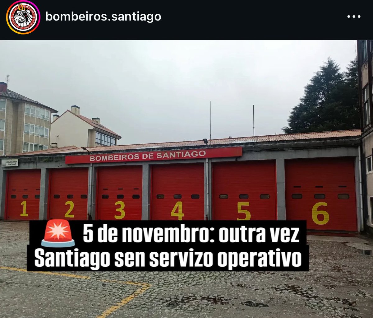 ⛔️ Gravísimo. 🚫 Por terceira vez Santiago terá o Parque de Bombeiros inoperativo. O goberno de BNG e CA continúan a poñer en risco a vida e seguridade dos santiagueses.