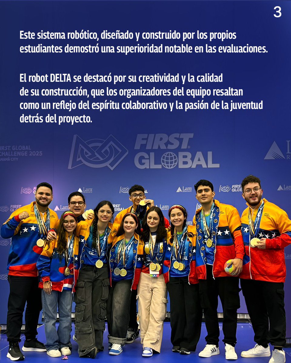 La selección nacional de robótica de Venezuela se coronó Campeona Mundial en el FIRST Global Challenge 2025, competencia internacional de esta área, durante un evento celebrado en Panamá.
<a href="/Cancilleria_ve/">Min. del P.P. para Relaciones Exteriores</a> <a href="/yvangil/">Yvan Gil</a> <a href="/ypimentel2021/">Yuri Pimentel</a> 
#VenezuelaNoEsUnaAmenaza
#VenezuelaEsUnaEsperanza