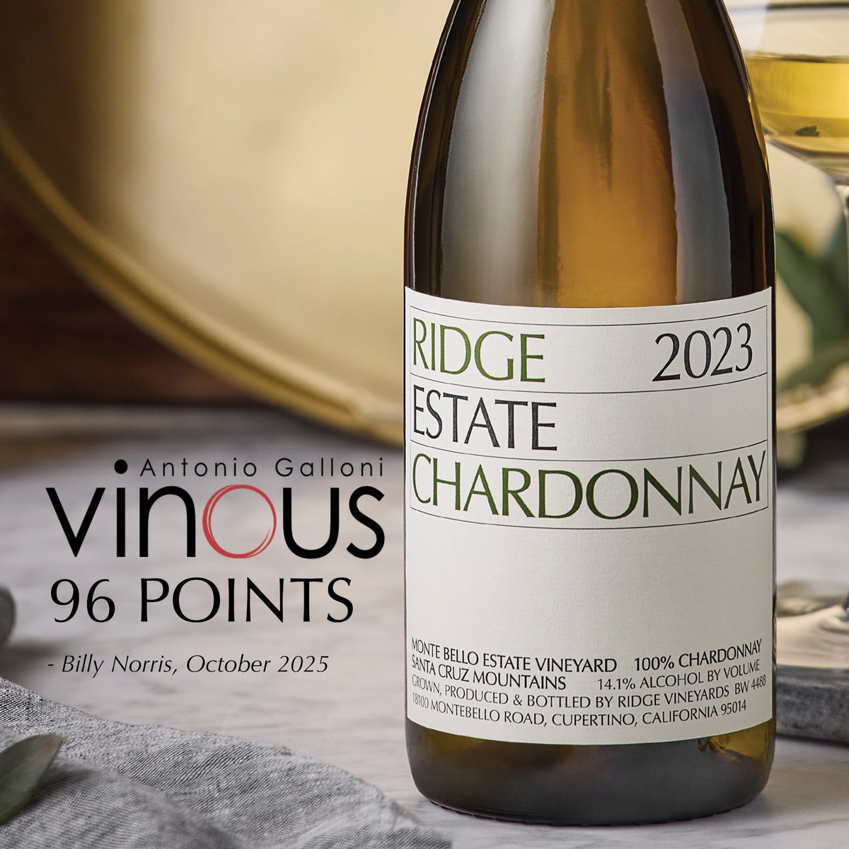 RidgeVineyards's tweet photo. New Scores Galore! 🏆 

Billy Norris, from Vinous Media, praises RIDGE’s “reliably consistent wines.” 🍷 

Five new releases earned 95-point scores—showcasing the balance and structure that define these vineyards. 

#RidgeVineyards #MonteBello #Geyserville #LyttonSprings https://t.co/ghXPVdOzw8