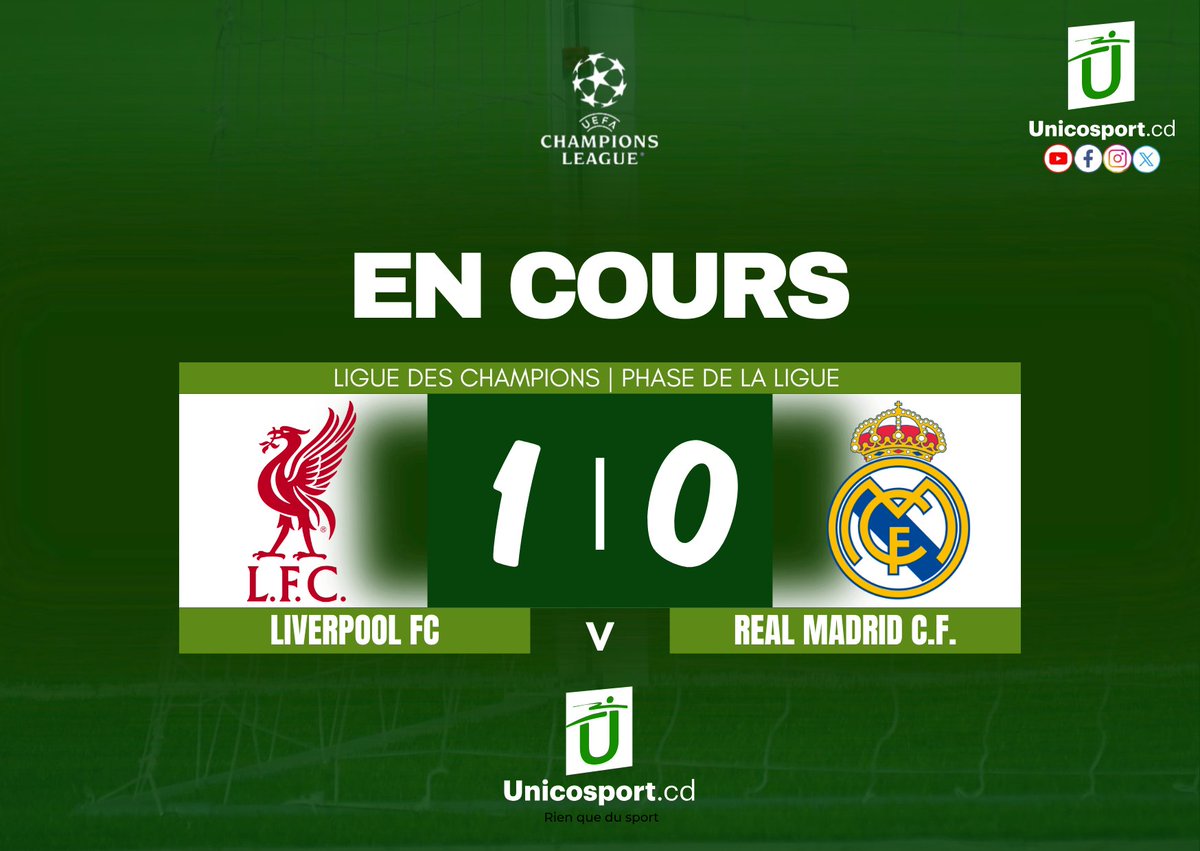 unicosportcd_'s tweet photo. Football - UCL : Face ร la pression des Anglais de Liverpool, le Real Madrid a cรฉdรฉ. 1-0 pour les Reds.
https://t.co/TY6MiEfh0m
+243 995 541 450
https://t.co/XqTrDug5Zq
#UCL #UEFA #LFCRMA #Liverpool #RealMadrid #Unicosport https://t.co/h7UE4qK7eM