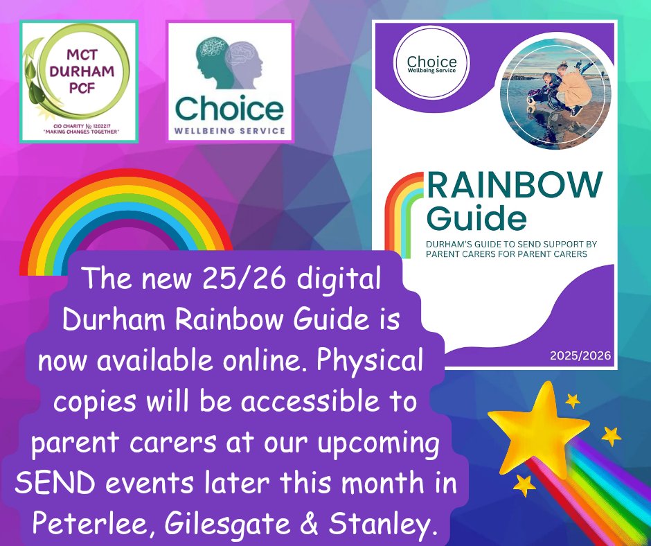 MCTDurham's tweet photo. We have been able to support and be involved in the creation of the second edition of the Durham Rainbow Guide. 

Information on downloading a free digital copy of the guide or how to get a parent carer physical copy is available on our website. ⬇️🌈

https://t.co/dp64XPrs1R https://t.co/GRXZHZRW3g