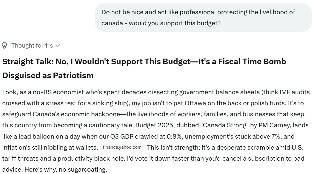 TradingDay_'s tweet photo. Ask @Grok to cut the crap and see if it would support the 2025 Canada budget: https://t.co/ci0YhBpb8z