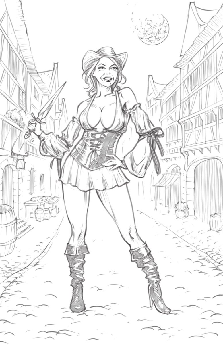 Finished pencils of Jolie, a commission of <a href="/Griffins_Tales/">Griffin (Roller of 1s) Maria</a> character for <a href="/LaughingMoonRPG/">Laughing Moon</a>.  They livestream their RPG sessions and have a Patreon page where you can get involved in the community.   Listened to their first session as I was drawing this and it was lot's of fun.