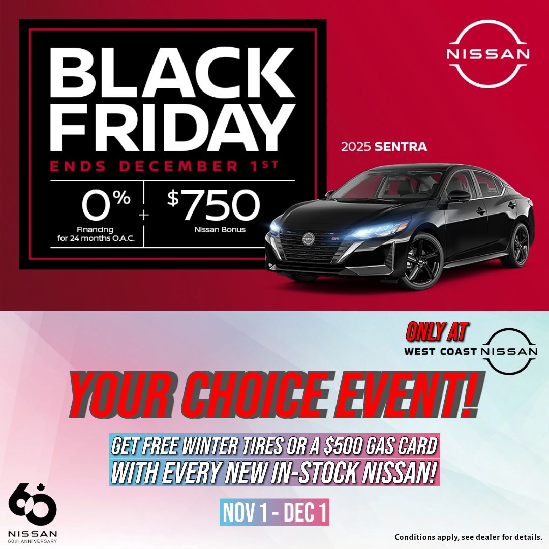 westcoastnissan's tweet image. The Choice is Yours Event is on now!

Get FREE Winter Tires or a $500 Gas Card with every NEW In-Stock Vehicle Purchase!

Hurry — ends Dec 1st: westcoastnissan.ca/in-stock-new-v…

Conditions apply. See dealer for details.

#WestCoastNissan #TheChoiceIsYours #WeMakeItSimple
