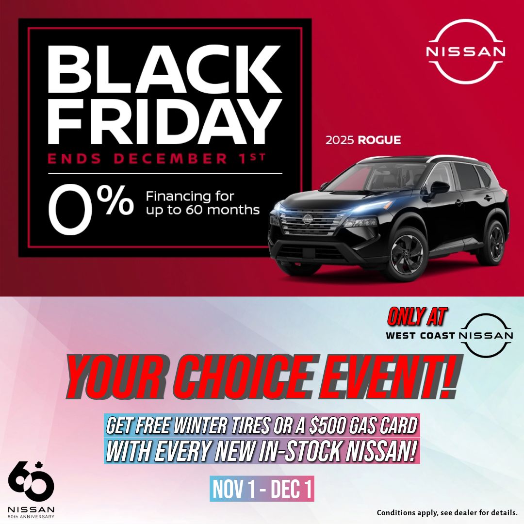 westcoastnissan's tweet image. The Choice is Yours Event is on now!

Get FREE Winter Tires or a $500 Gas Card with every NEW In-Stock Vehicle Purchase!

Hurry — ends Dec 1st: westcoastnissan.ca/in-stock-new-v…

Conditions apply. See dealer for details.

#WestCoastNissan #TheChoiceIsYours #WeMakeItSimple