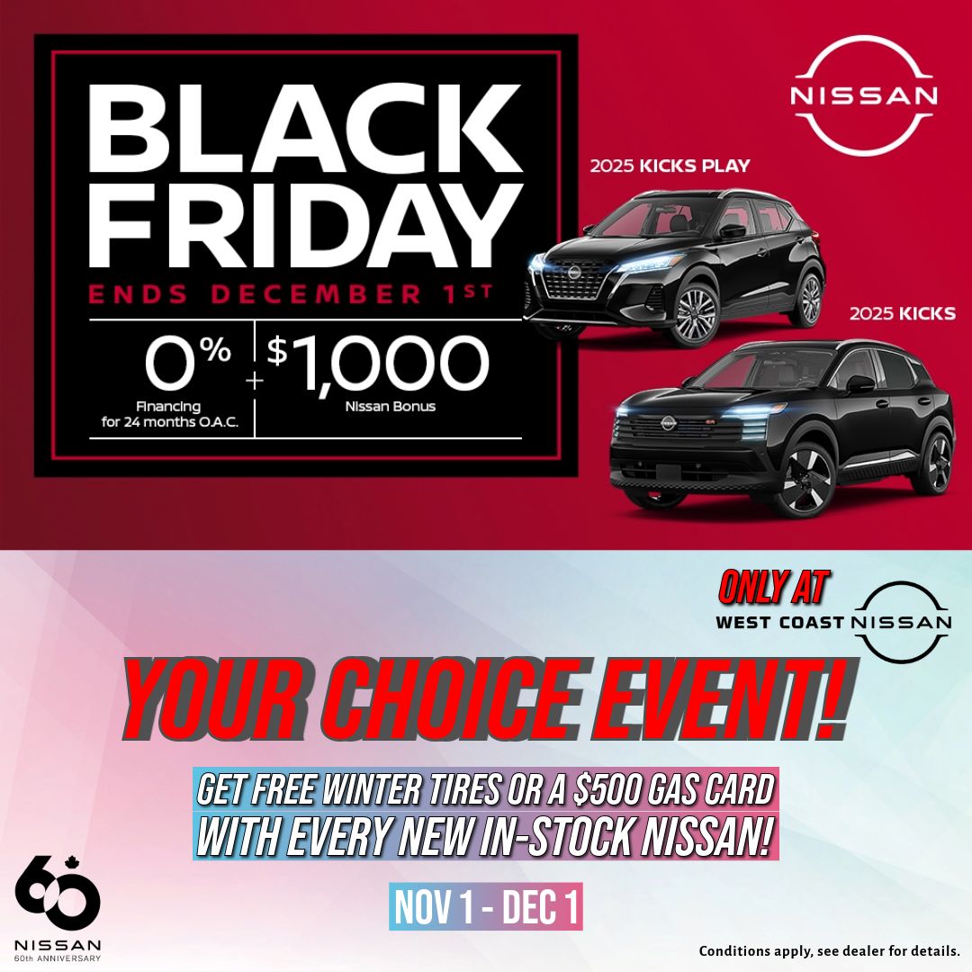 westcoastnissan's tweet image. The Choice is Yours Event is on now!

Get FREE Winter Tires or a $500 Gas Card with every NEW In-Stock Vehicle Purchase!

Hurry — ends Dec 1st: westcoastnissan.ca/in-stock-new-v…

Conditions apply. See dealer for details.

#WestCoastNissan #TheChoiceIsYours #WeMakeItSimple