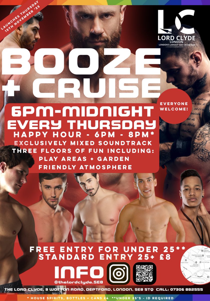 New - every Thursday from 13 November. An extra cheap night out at the Lord Clyde in Deptford. Happy hour from 6-8pm, plus free entry all night for under 25s with ID. No dress code. Uninhibited cruising and fun.