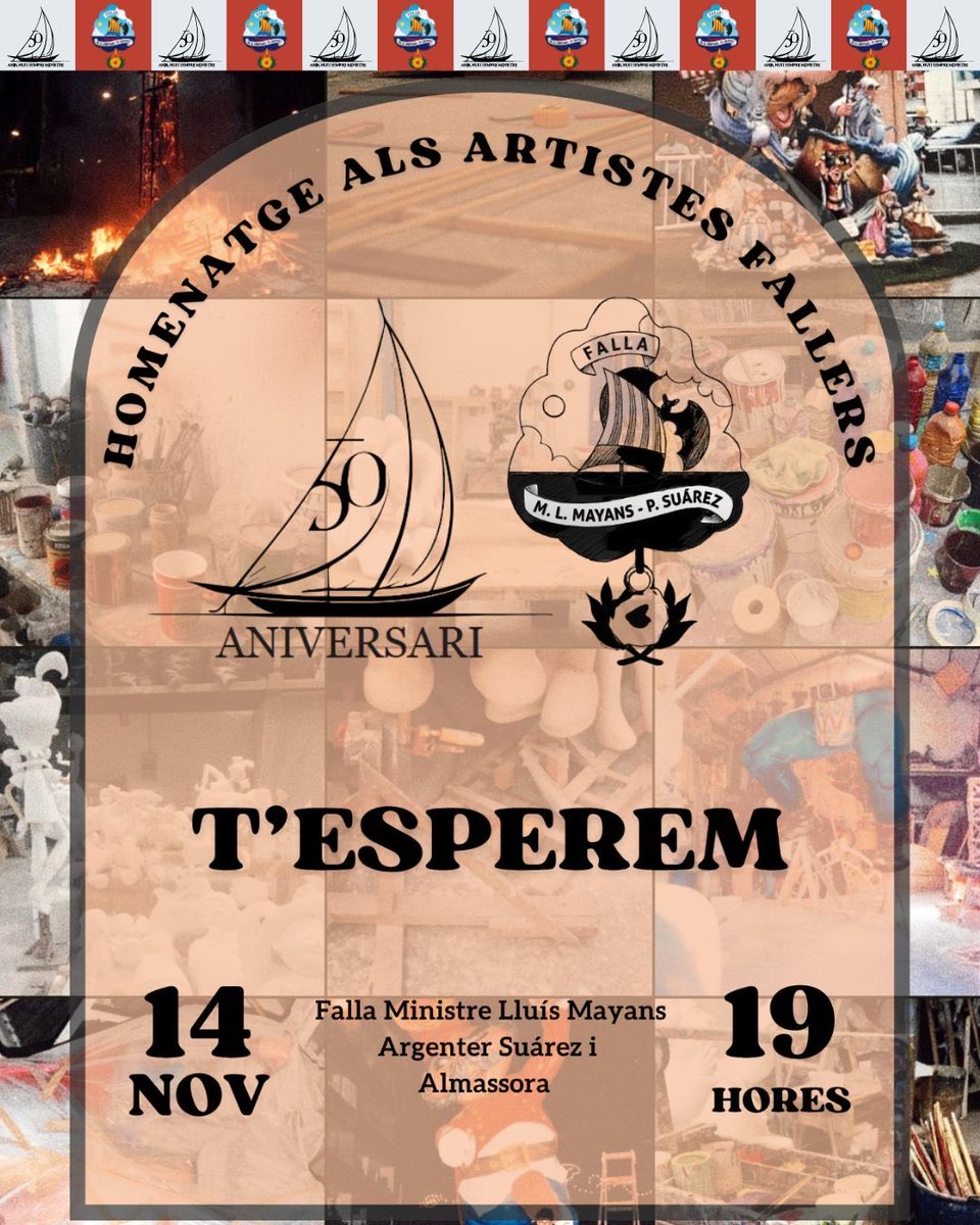 Comencem amb les celebracions del 50 Aniversari i volem fer-ho homenatjant a les persones que han fet possible que any rere any plantem falla. 
L’acte comptarà amb una exposició per recordar la nostra història compartida. 
I tú, a quin artista tens ganes de tornar a vore?
