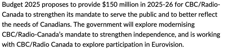 brianlilley's tweet photo. Here's what really matters in Mark Carney's first budget!
More money for CBC and trying to Canada into the Eurovision Song Contest! https://t.co/4rmJXpgnNx