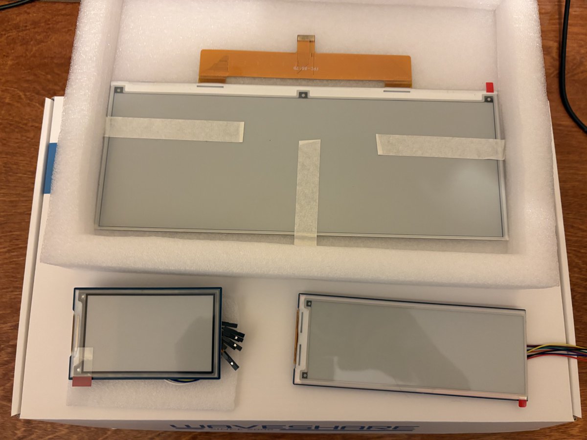 Christmas came early.  Three e-ink displays.  Can’t wait to show what they’re going into