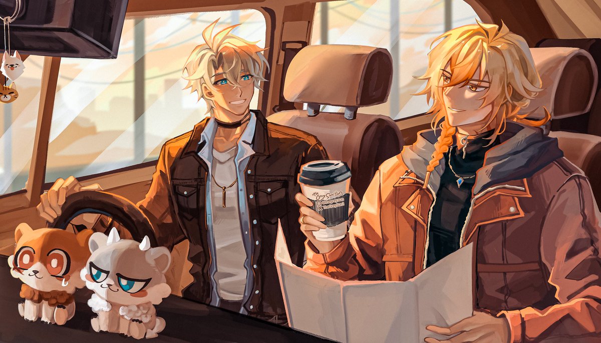 Day 22 &amp; 23 : Journey &amp; Sunset ☀️🍷
Last bit of modern au fluff to cope from whatever's gonna go on in 3.7 🥲
A very late #PhaiDeitober2025 art  
#phaidei