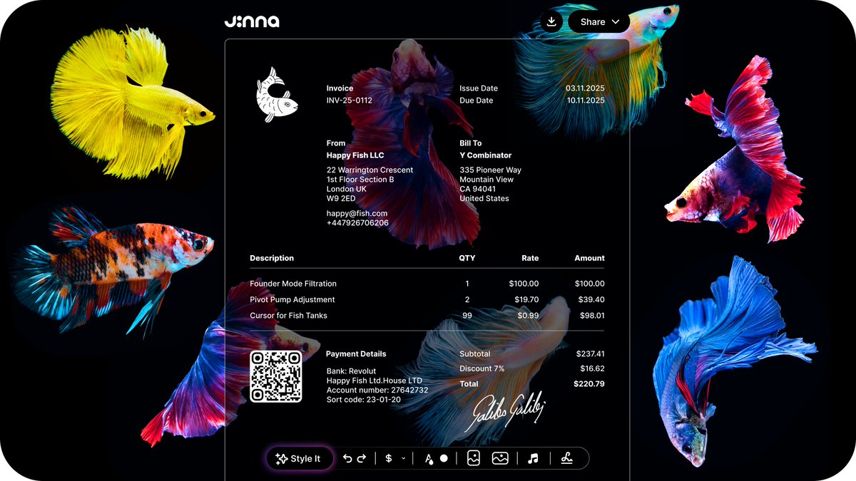 andryemel's tweet photo. . @ycombinator: - Make something people want Nobody: absolutely nobody…
@jinna_ai: - Invoices with video + music and yeeh beat! https://t.co/P0cHNucSiO 

Live on @ProductHunt today https://t.co/7XUO1tp30s
