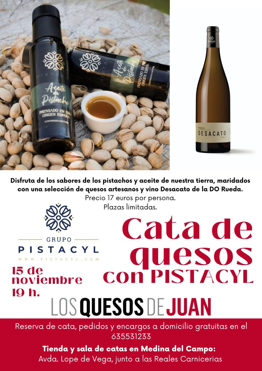 quesosJUAN's tweet photo. Atención!!!
Nueva #catadequesos especial en #Losquesosdejuan, maridada con los productos de #Pistacyl
Reserva en el 635 53 12 33 https://t.co/aPvy5jg6D3