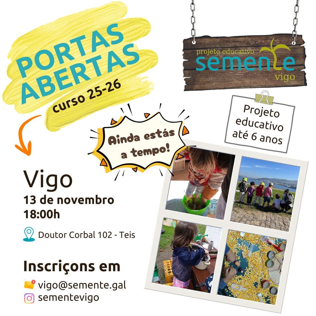 Nova oportunidade para vires conhecer a Semente Vigo. Inscreve-te!! Ainda temos vagas para este curso.

#EscolasSemente #Galego #Vigo #Teis