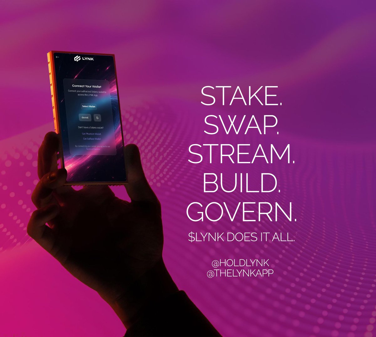 Stake. Swap. Stream. Build.
<a href="/thelynkapp/">LYNK App</a> — everything crypto, all in one place.

Benefiting every user from day one.
All revenue flows through $LYNK 👀

Powered by
<a href="/Arcium/">Arcium ☂️</a> | <a href="/heliuslabs/">Helius</a> | <a href="/magicblock/">MagicBlock</a> | @Metaplex | <a href="/solana/">Solana</a>
