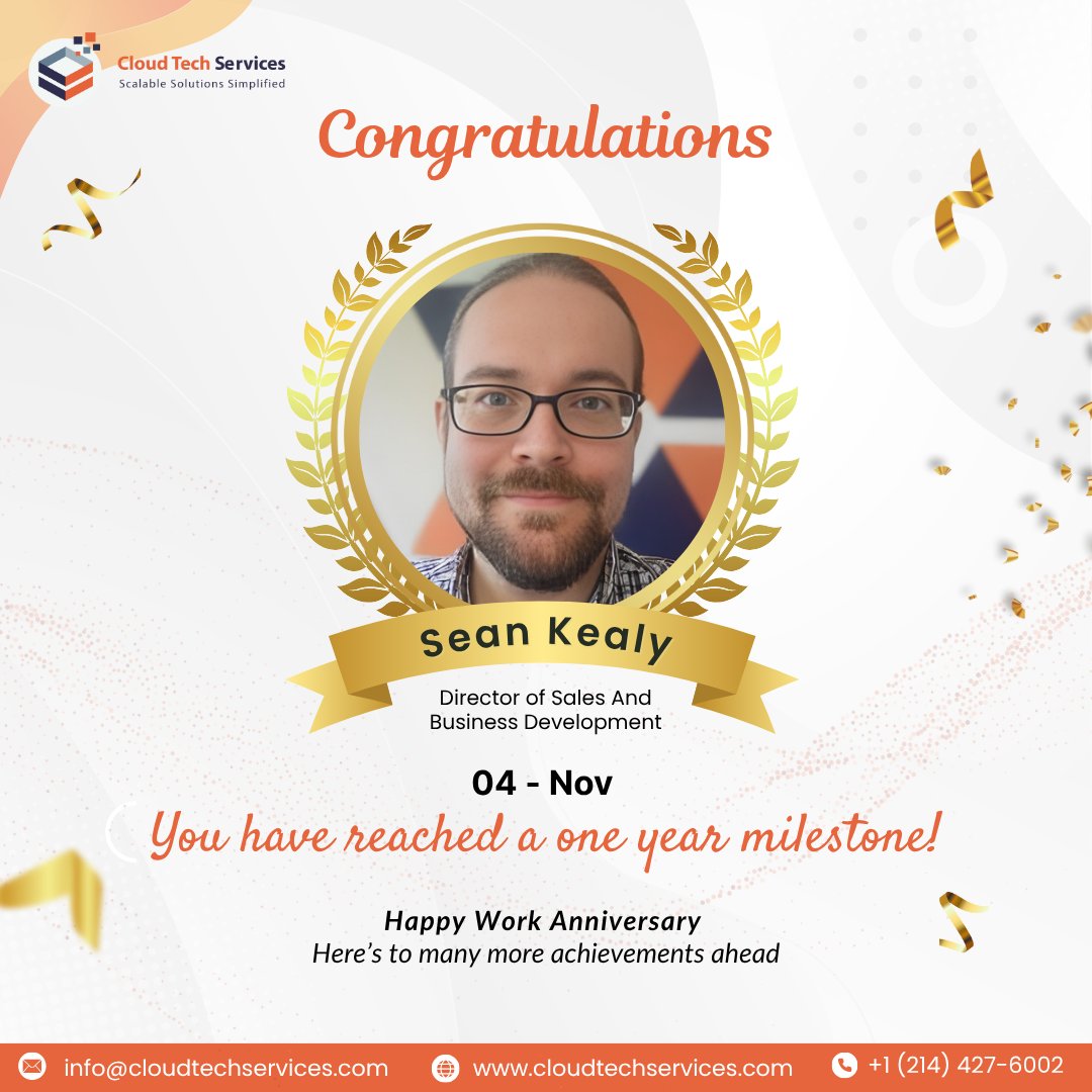 CTS_Cloud's tweet photo. 🎉 𝐂𝐨𝐧𝐠𝐫𝐚𝐭𝐮𝐥𝐚𝐭𝐢𝐨𝐧𝐬, Sean Kealy

Today marks your one-year milestone with Cloud Tech Services, Inc.

Wishing you continued success and many more achievements ahead!

#WorkAnniversary #MilestoneMoment #EmployeeAppreciation #cloudtechservices https://t.co/8BJyJ7rbZy