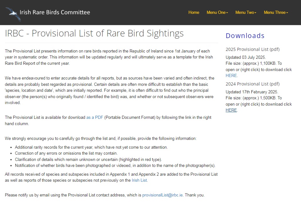 While the 2024 Irish Rare Bird Report is being prepared, we would ask observers to review the 2024 Provisional List of Rare Bird Sightings and send any amendments or comments by email to provisionalList@irbc.ie 

irbc.ie/provisional/li…
