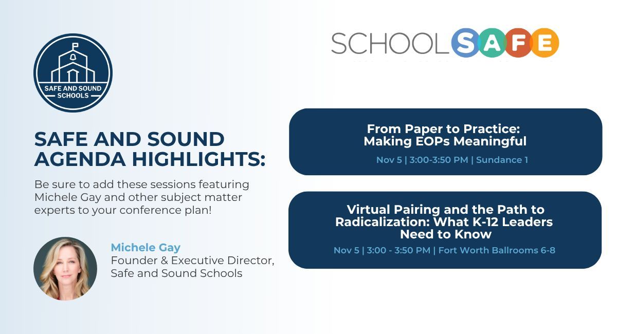 Will I see you tomorrow at Day 2 of <a href="/RaptorK12/">Raptor Technologies</a>'s SchoolSAFE Conference?

I’m proud to join Safe and Sound Schools community members for sessions on topics like:
🔵Crafting effective EOPs
🔵Developmentally appropriate crisis response
🔵And more

I hope you’ll stop by &amp; say hello!