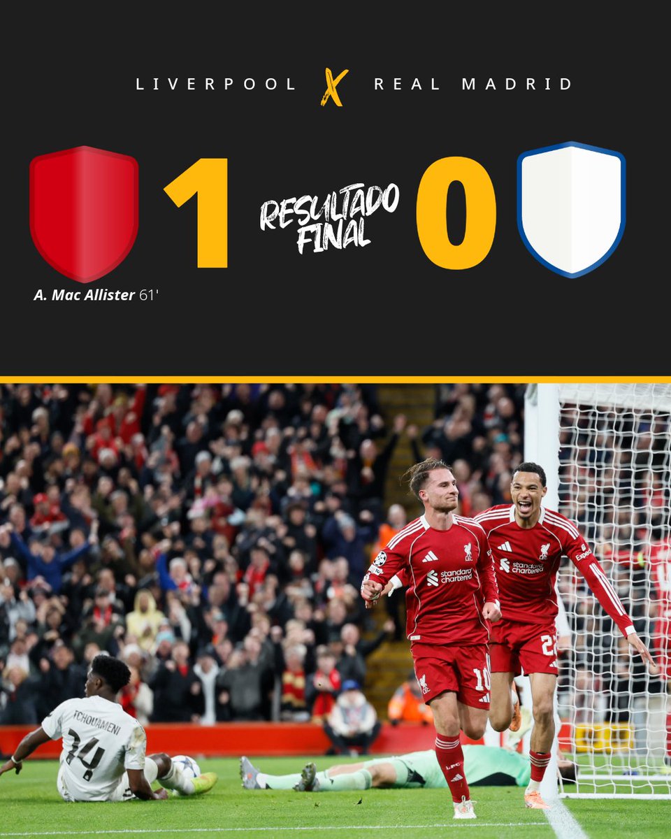 🧱 COURTOIS fue un muro en Anfield, pero el Real Madrid no fue capaz de sobrevivir

Primera derrota del equipo blanco en CHAMPIONS en esta temporada

El Liverpool sale de su crisis de resultados con un gran tanto de MAC ALLISTER
