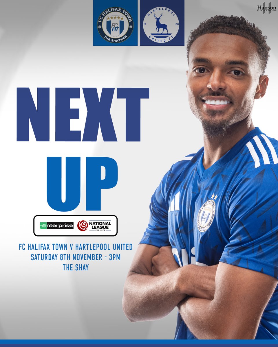 👀 NEXT UP|

Focus. Regroup. Go again. 💪

The Shaymen 🆚 Hartlepool United
🕒 15:00 KO
🗓️ Saturday 8th
🏟️ The Shay
🎟️ Cash ONLY on the turnstile 

#Shaymen | AL