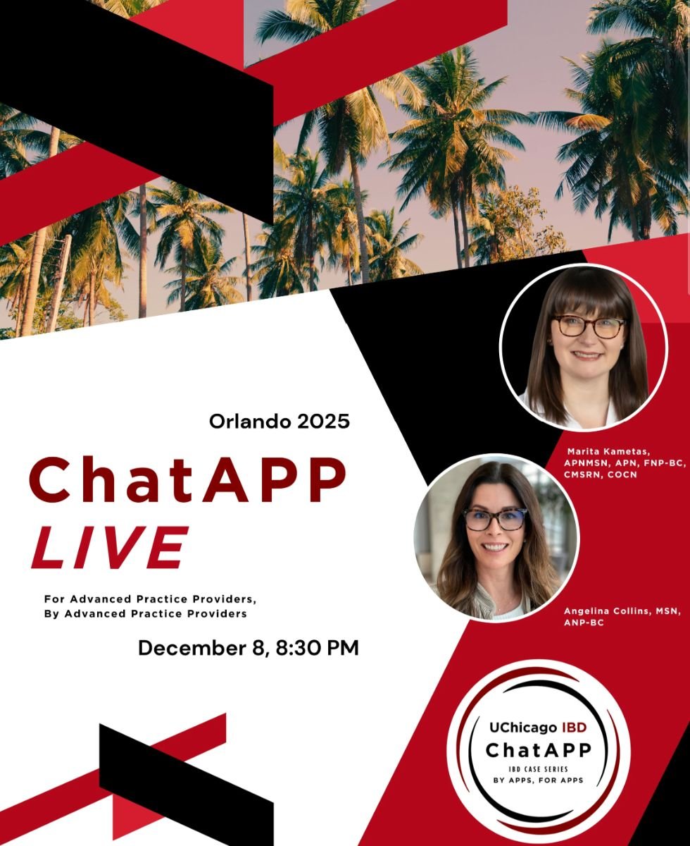 IBDAPN's tweet image. ⭐️ #ChatAPP community! Are you attending #AIBD2025? 

Join @AngelinaIBDNP  and I at #ChatAPP LIVE! This will be your opportunity to take the #IBD chat to the next level! #JoinTheChat on December 8th! #APP @UChicagoIBD 

Register here! lnkd.in/gPTac5-r