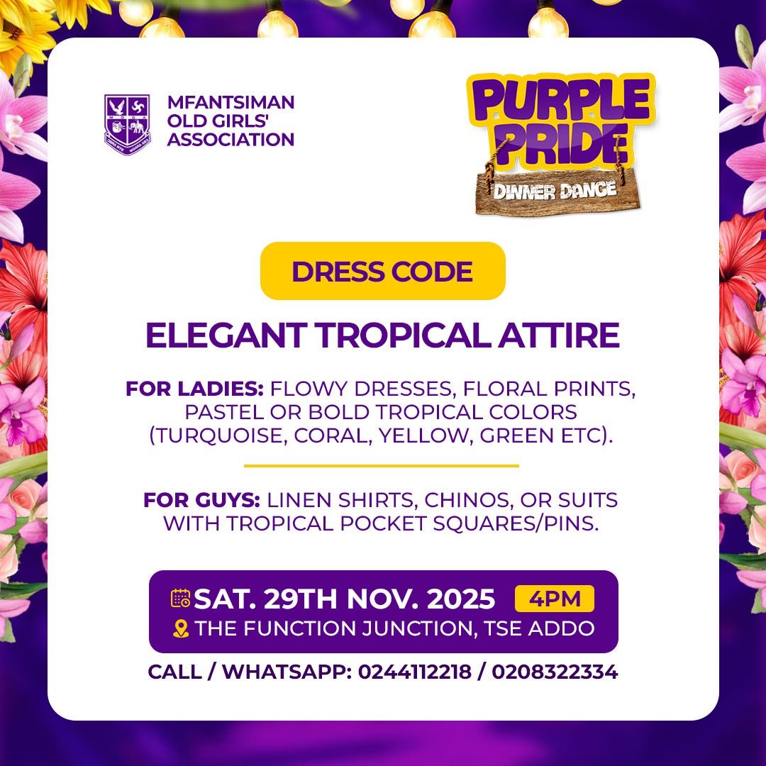 Thinking about *what to wear* for the Annual Purple Pride Dinner Dance?

*Here’s your fashion cue* — think flowy dresses and couture gowns in exquisite floral prints, or bespoke designs in soft pastels and bold tropical hues like turquoise, coral, yellow, etc.