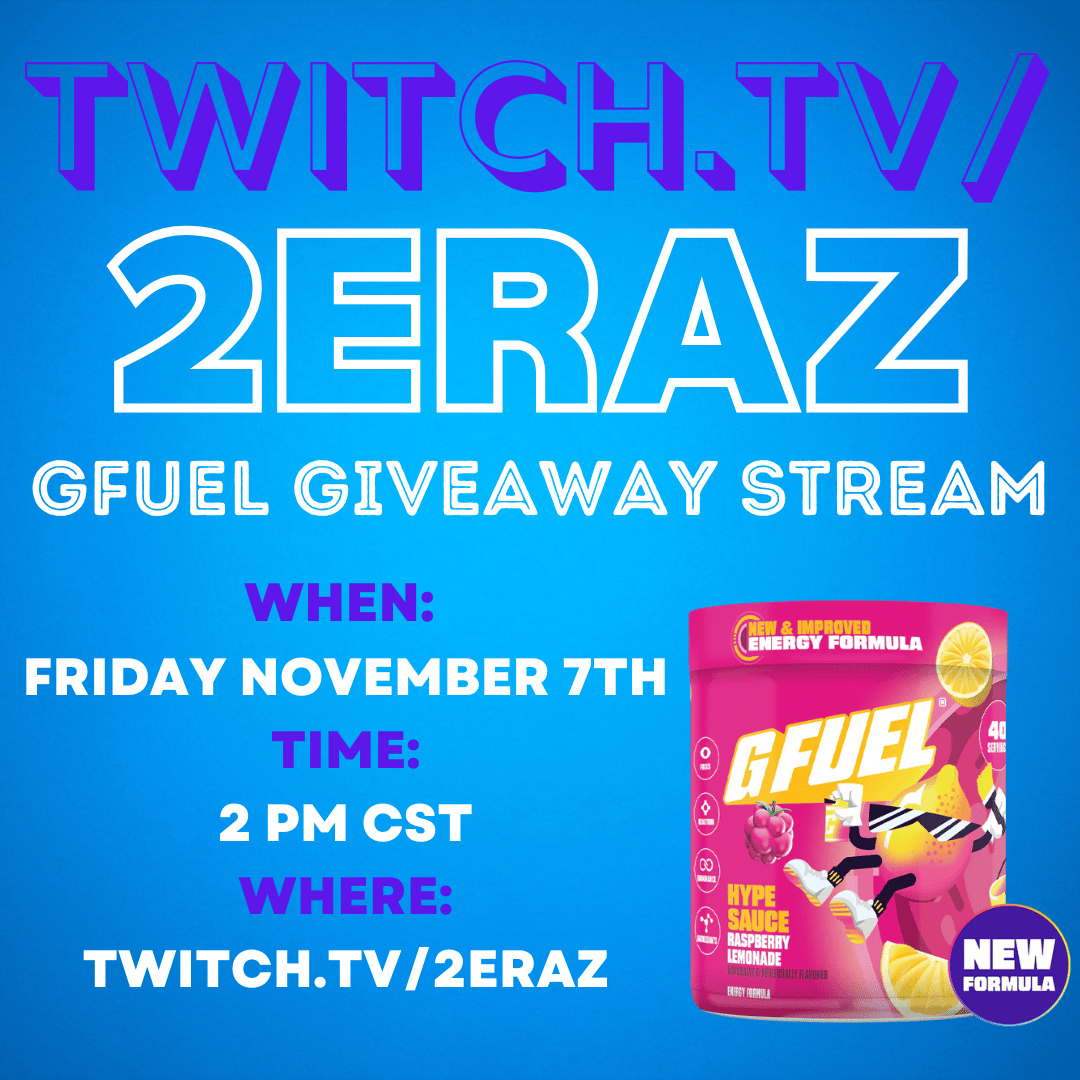 Howdy everyone! We are giving away a free tub of Gfuel thanks to our friends at <a href="/GFuelEnergy/">G FUEL®</a> all you have to do is click the #giveaway link to enter &amp; be following me on <a href="/Twitch/">Twitch</a> On top of the tub we will be giving away other items this Friday on my channel gleam.io/FfoaV/2eraz-g-…