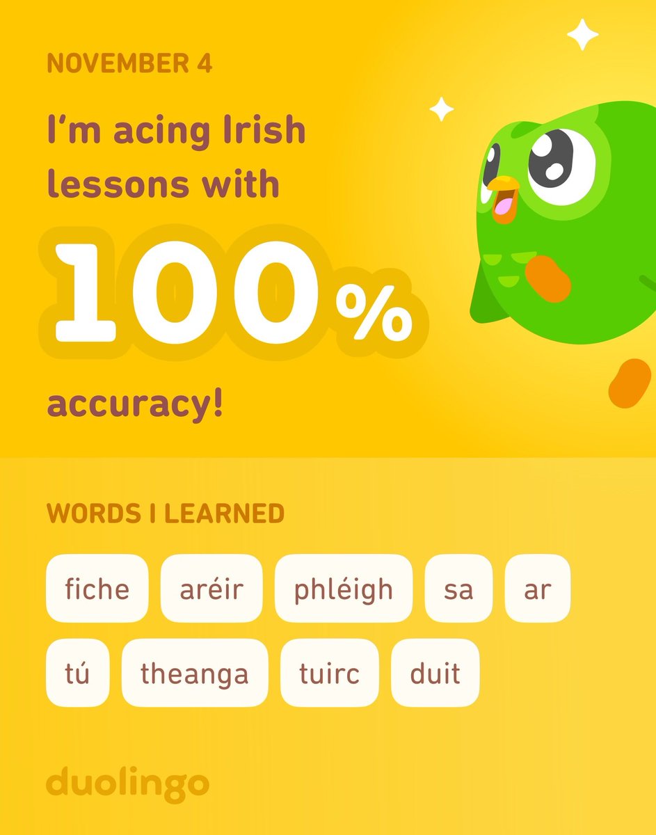 I’m learning Irish on Duolingo! It’s free, fun, and effective.