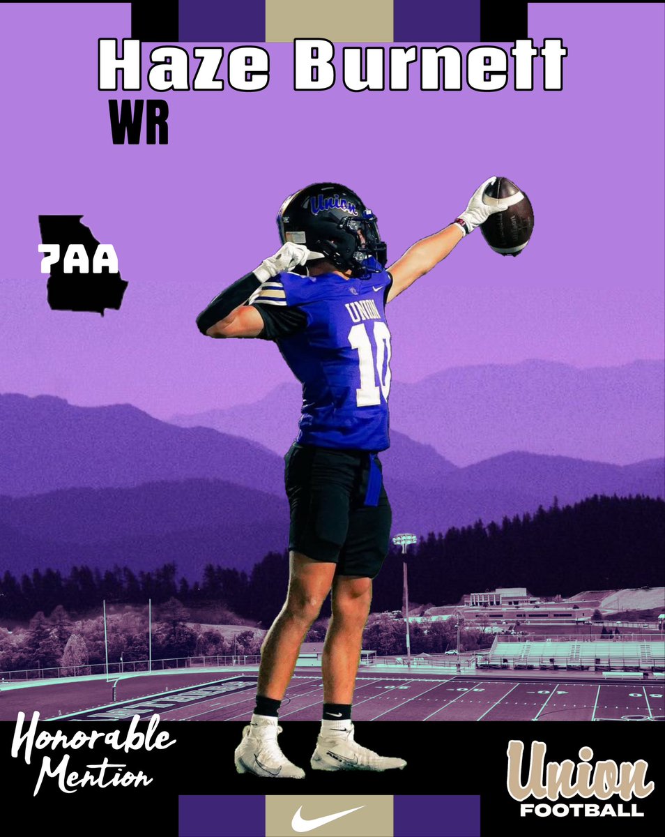Welcome Haze Burnette to the Region 7-AA Honorable Mention for <a href="/unioncofootball/">UC Football</a> at the WR position. Got a HUGE ceiling on both sides of the ball. <a href="/huntermandy12/">Mandy</a>