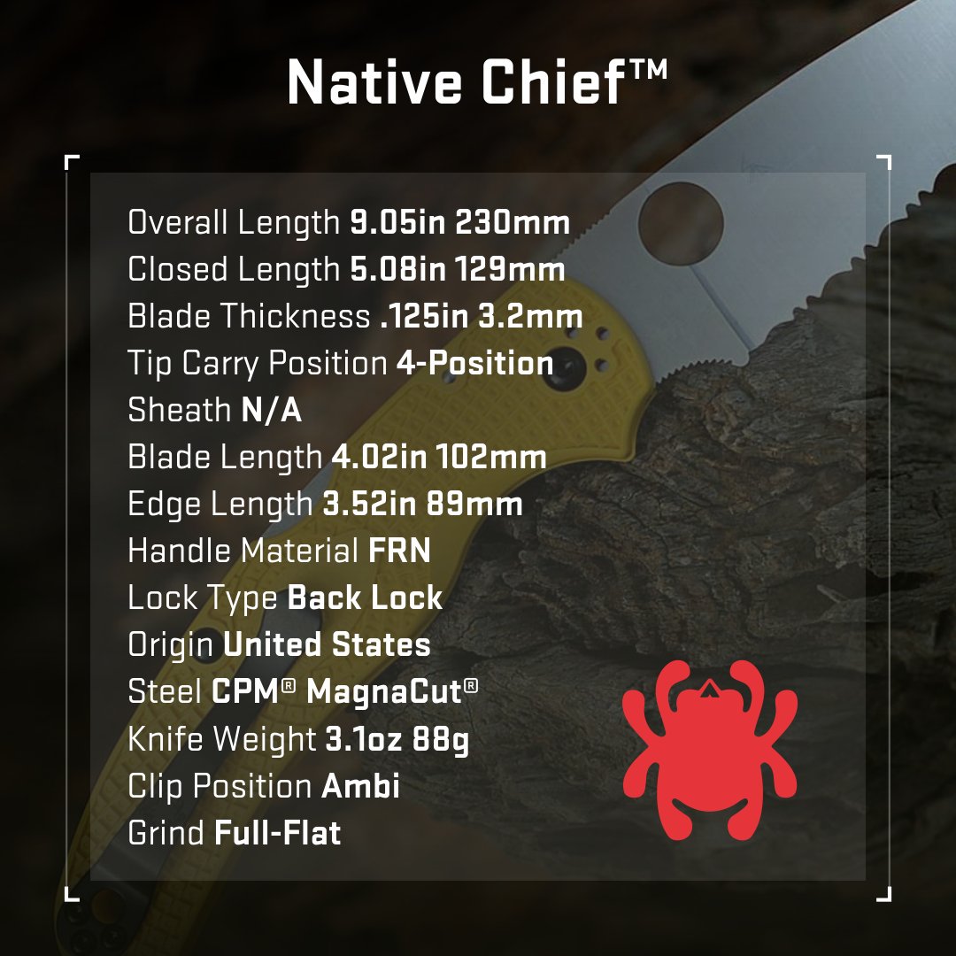 SportsandGadget's tweet image. 🐍 Spyderco Native Chief Lightweight Salt — built for any element 🌊

⚙️ CPM MagnaCut = tough + rustproof
💛 FRN handle = light &amp;amp; grippy
🔒 Back lock = secure
🌦️ Salt Series = corrosion-resistant

👉 sports-and-gadgets.com/collections/ne…

#Spyderco #EDC #MagnaCut #PocketKnife #OutdoorGear