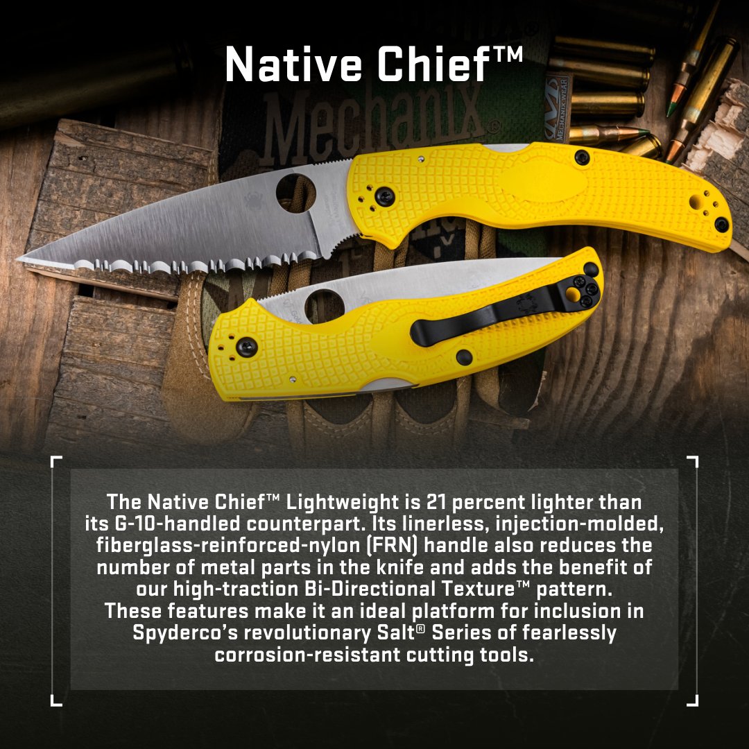 SportsandGadget's tweet image. 🐍 Spyderco Native Chief Lightweight Salt — built for any element 🌊

⚙️ CPM MagnaCut = tough + rustproof
💛 FRN handle = light &amp;amp; grippy
🔒 Back lock = secure
🌦️ Salt Series = corrosion-resistant

👉 sports-and-gadgets.com/collections/ne…

#Spyderco #EDC #MagnaCut #PocketKnife #OutdoorGear