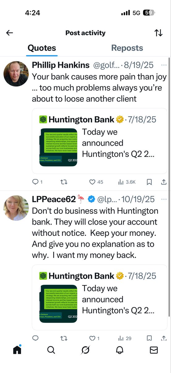 JeffreyASchmidt's tweet photo. @Huntington_Bank guess I’m not alone.  Should have read the feed before doing business with them. https://t.co/ViVg673dqq