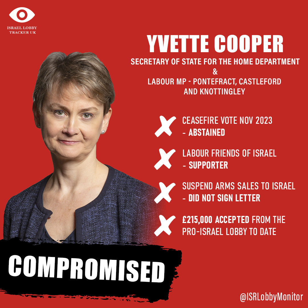 <a href="/YvetteCooperMP/">Yvette Cooper</a> Can’t bring yourself to name those responsible Yvette?

For the modest fee of £215,000, Yvette Cooper will do everything in her power to shield lsraeI from accountability: