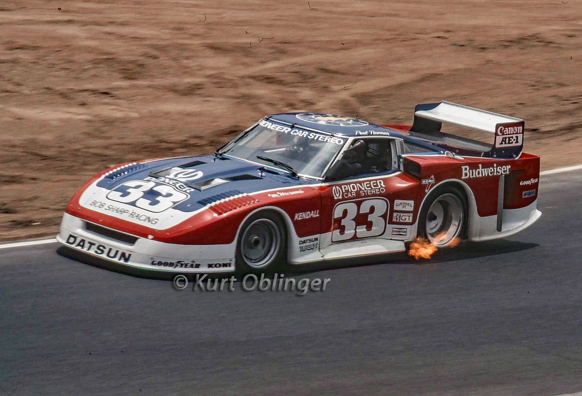 jeracerx's tweet photo. Despite the name "All-American GT", a single Japanese car was built for IMSA's American-focused ruleset, the IMSA GTX 280ZX Turbo driven by Paul Newman in 1980/81. With a twin-turbo version of the Nissan President's 4.5L V8, 6th in its final race at Portland was its best finish https://t.co/BWj2mR8dRI