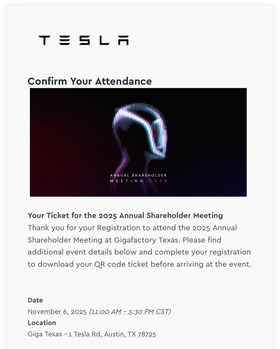 LVCAPRESTI's tweet image. Just got my @Tesla shareholder meeting tickets! Who else is going?