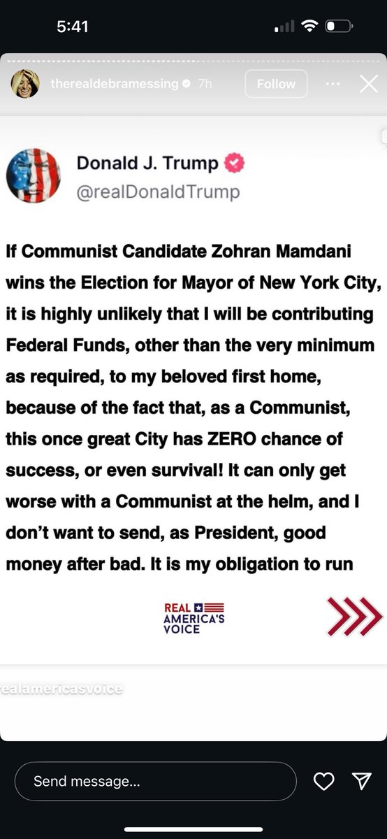 It is satisfying to see #DebraMessing having a mental breakdown over this mayoral election 😹😹 The amount of stories she’s shared is insane. And to share Trump’s quotes?! Thought she didn’t support the clown 🙃 Can’t wait to see Mamdani win this election!!