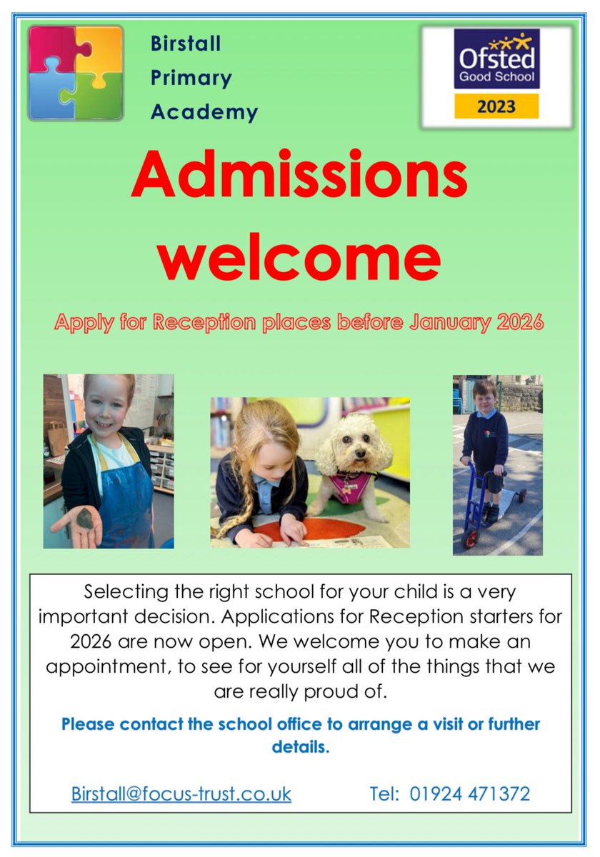 BirstallAcad13's tweet image. A school isn’t just a place to learn — it’s a place to grow, aspire, and find a school family. Admissions are now open for Reception 2026 &amp;amp; limited year group places! 

Come be part of a ‘small school with a big heart ❤️’ 
 #NowEnrolling #FairDareCareShare