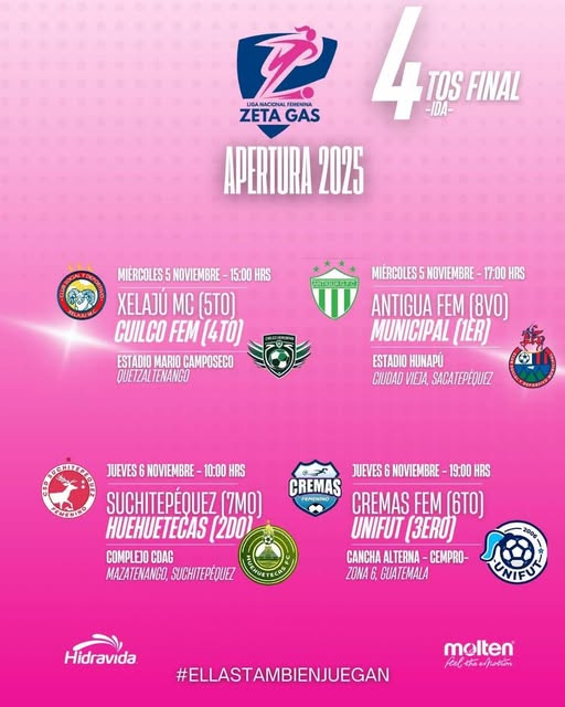 Liga Femenina

Programación oficial de los juegos de IDA de los Cuartos de Final del #Apertura2025 de la Liga Nacional Femenina que se realizarán entre miércoles y jueves.

#LF