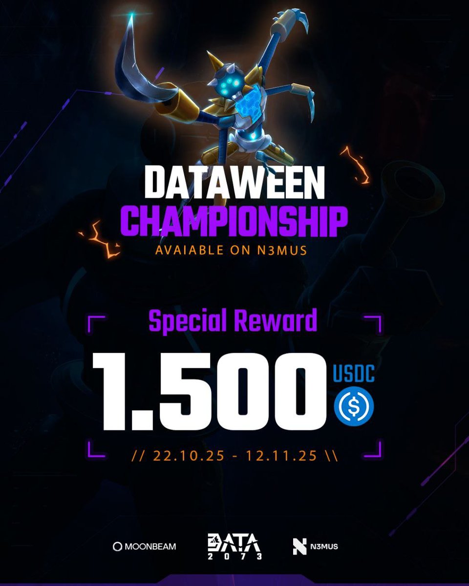 DATA2073's tweet photo. $1500 on the line.
3 tournaments. 1 apocalypse.
The @N3musFdn x DATA2073 brawl is live, build your deck, outsmart your rivals, and claim the crown.
Only the bold survive. ๐ฉธ
#DataWeen #DATA2073 #Web3Gaming @MoonbeamNetwork https://t.co/Tzwq3bYf4D