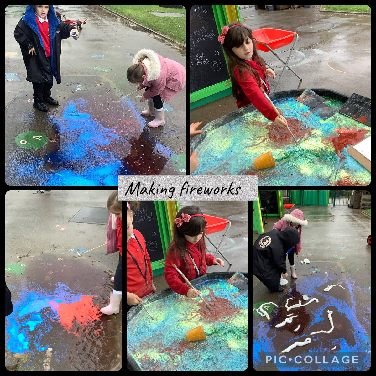 We embraced the rain today and made our own fireworks in the puddles. The children loved exploring firework patterns in the outdoor shelter too - lots of colour, creativity and sparkle despite the weather! 🎆🌧️ <a href="/garntegprimary/">Garnteg Primary</a> <a href="/MissBones90/">Miss Bones</a> <a href="/sattewell95/">Mrs Attewell</a>