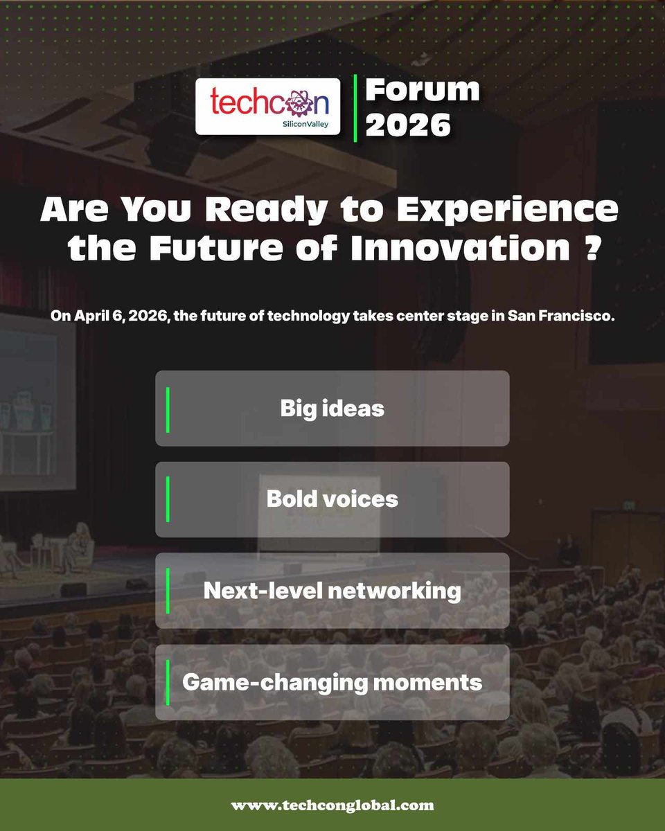 TechCon_Global's tweet image. 𝗜𝘁’𝘀 𝗼𝗳𝗳𝗶𝗰𝗶𝗮𝗹! 📣 𝗠𝗼𝗻, 𝗔𝗽𝗿 𝟲, 𝟮𝟬𝟮𝟲—𝗧𝗲𝗰𝗵𝗖𝗼𝗻 𝗦𝗶𝗹𝗶𝗰𝗼𝗻 𝗩𝗮𝗹𝗹𝗲𝘆 at 𝗠𝗼𝘀𝗰𝗼𝗻𝗲 𝗦𝗼𝘂𝘁𝗵. Inspiring keynotes, sharp panels, and real connections in one powerful day. Save your seat.

#techconsiliconvalley #techconglobal #mosconecenter…