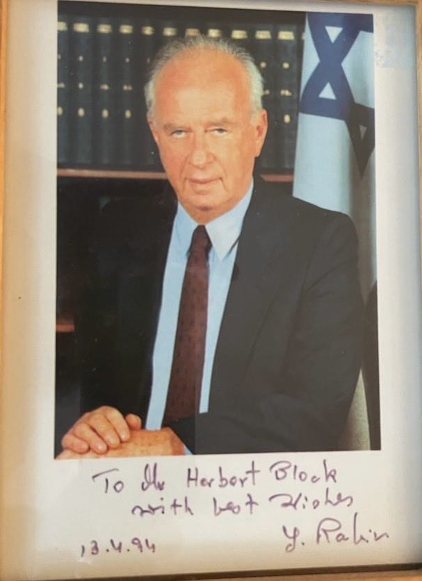 herblock's tweet image. Remembering Prime Minister Yitzhak Rabin z”l  30 years after his assassination. It was my honor to have met #Rabin several times together with NYC Mayor David N. Dinkins when I was his Jewish Liaison.
